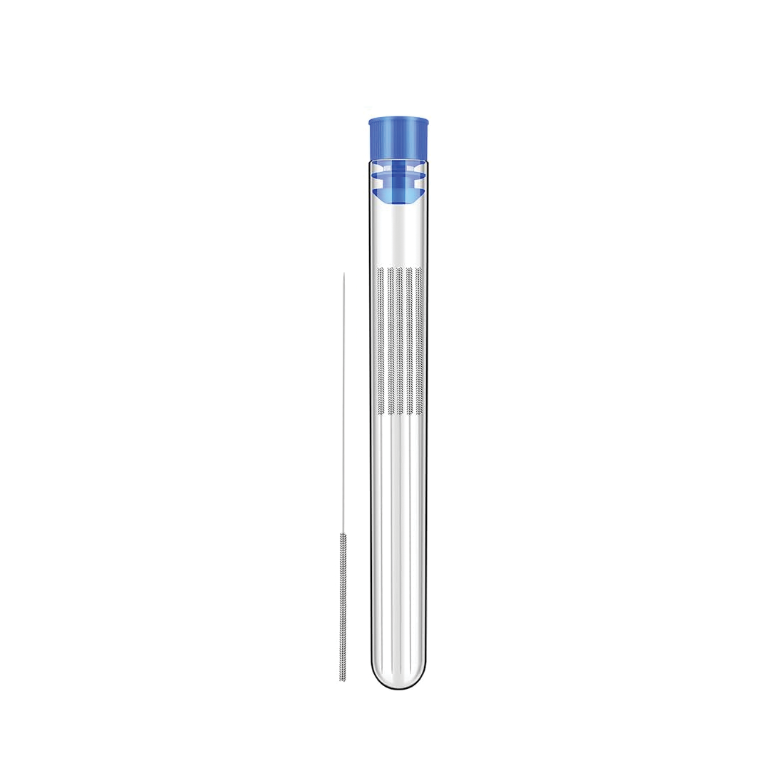 5-pack stainless steel nozzle cleaning needles in clear storage tube with blue screw cap — 3D printer maintenance tool by NOZL Store Kuwait