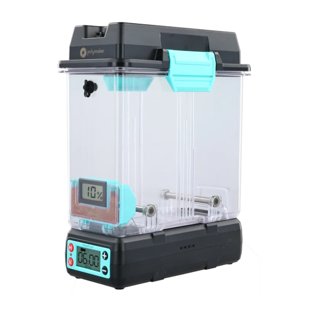 Polymaker PolyDryer filament dryer with spool on Dry Dock