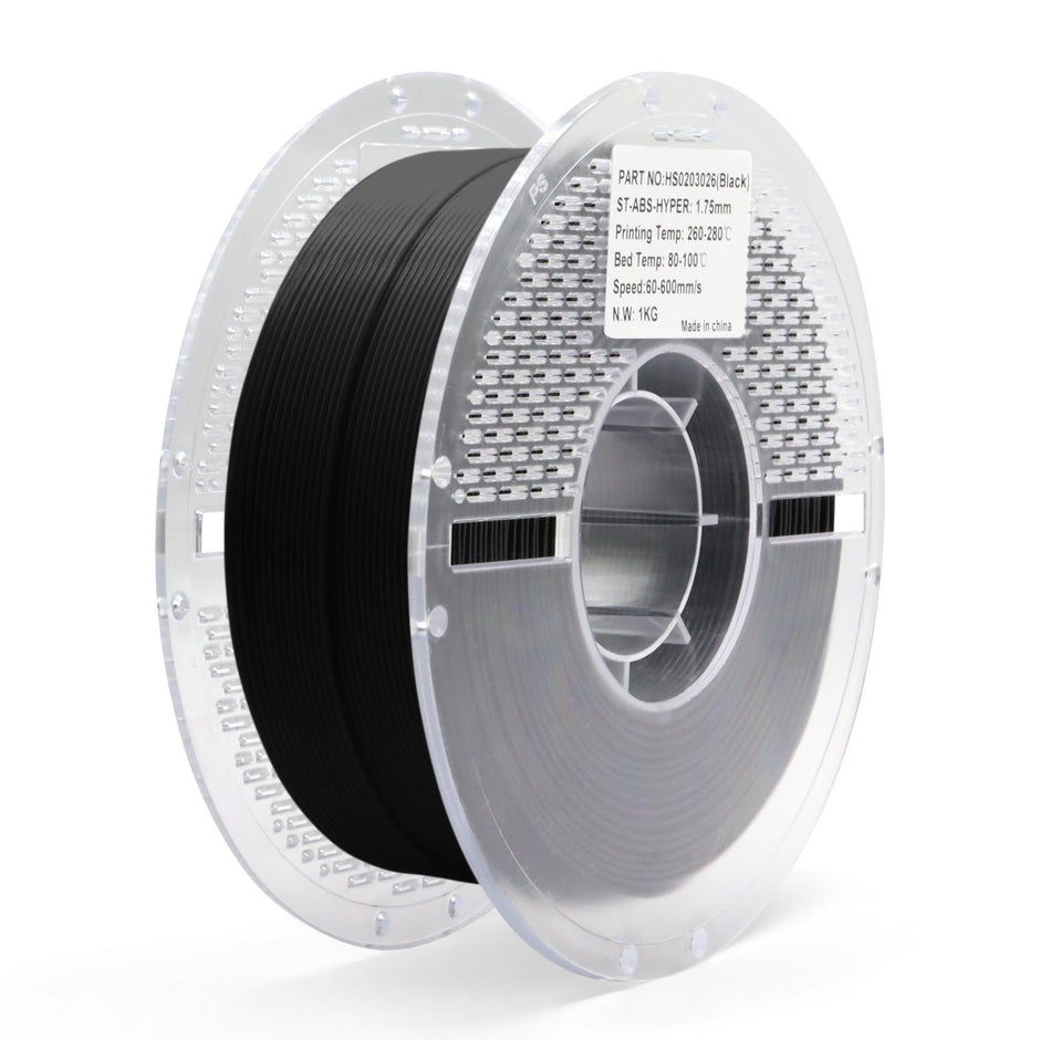 Black ABS Hyper filament spool for 3D printing — high-speed, durable, and precision material for professional and maker projects.