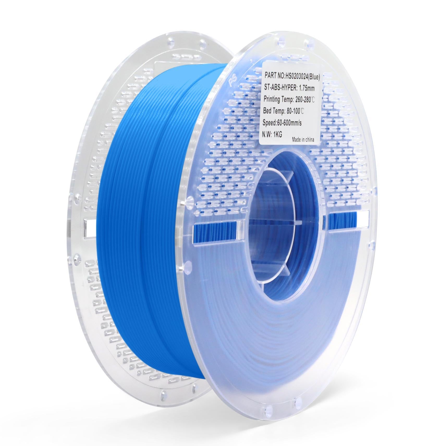 Blue ABS Hyper filament spool for 3D printing — high-speed, durable material with excellent layer bonding and surface finish.