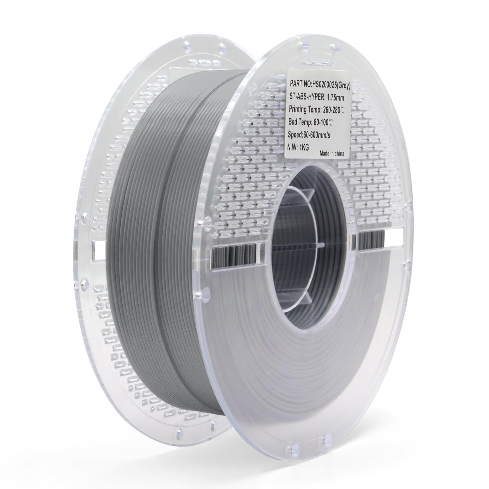 Grey ABS Hyper filament spool for 3D printing — high-speed, durable, and precision-engineered material for makers.