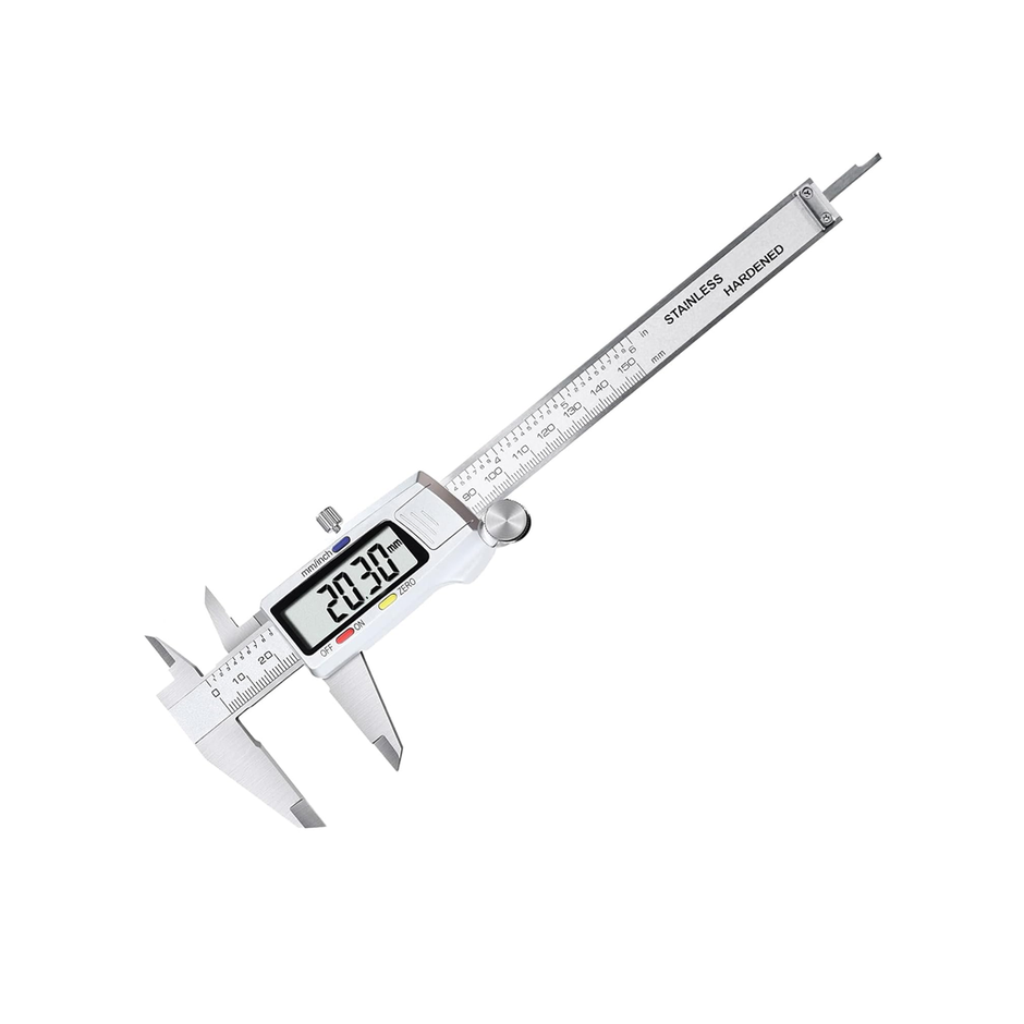 150mm digital caliper with LCD display and stainless steel body — precise measuring tool for makers and engineers.