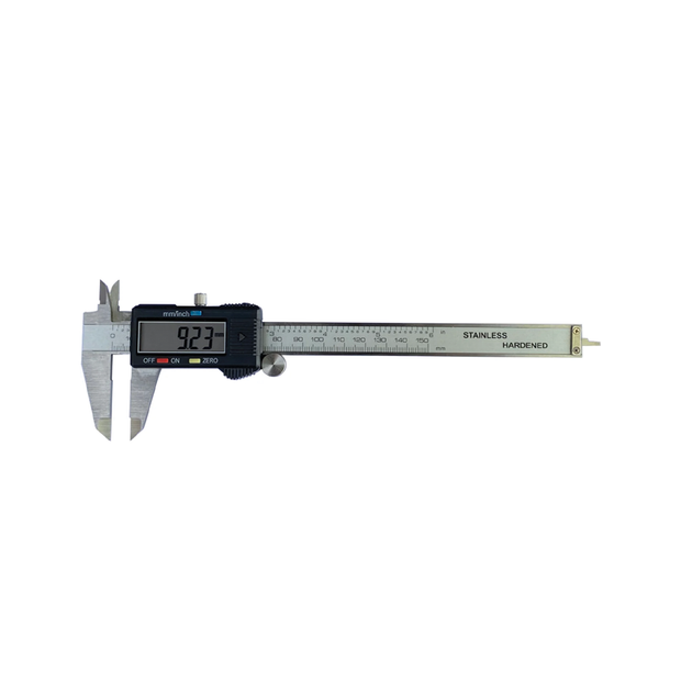 150mm digital caliper with LCD display and stainless steel body — precise measuring tool for makers and engineers.