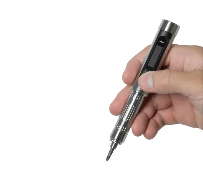 Hand holding an es151 screwdriver on a white background