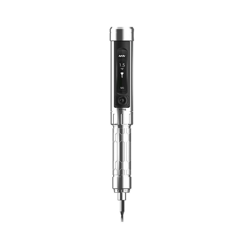 MINIWARE ES15S motion-control electric screwdriver featuring a stainless-steel body, OLED display, and precision micro-torque system. Ideal for 3D printer maintenance, PC builds, electronics, and drone repairs. Available at NOZL Store Kuwait.