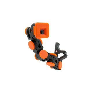 3D printed flexible camera arm in orange and black, made with high-precision filament from NOZL Store Kuwait.