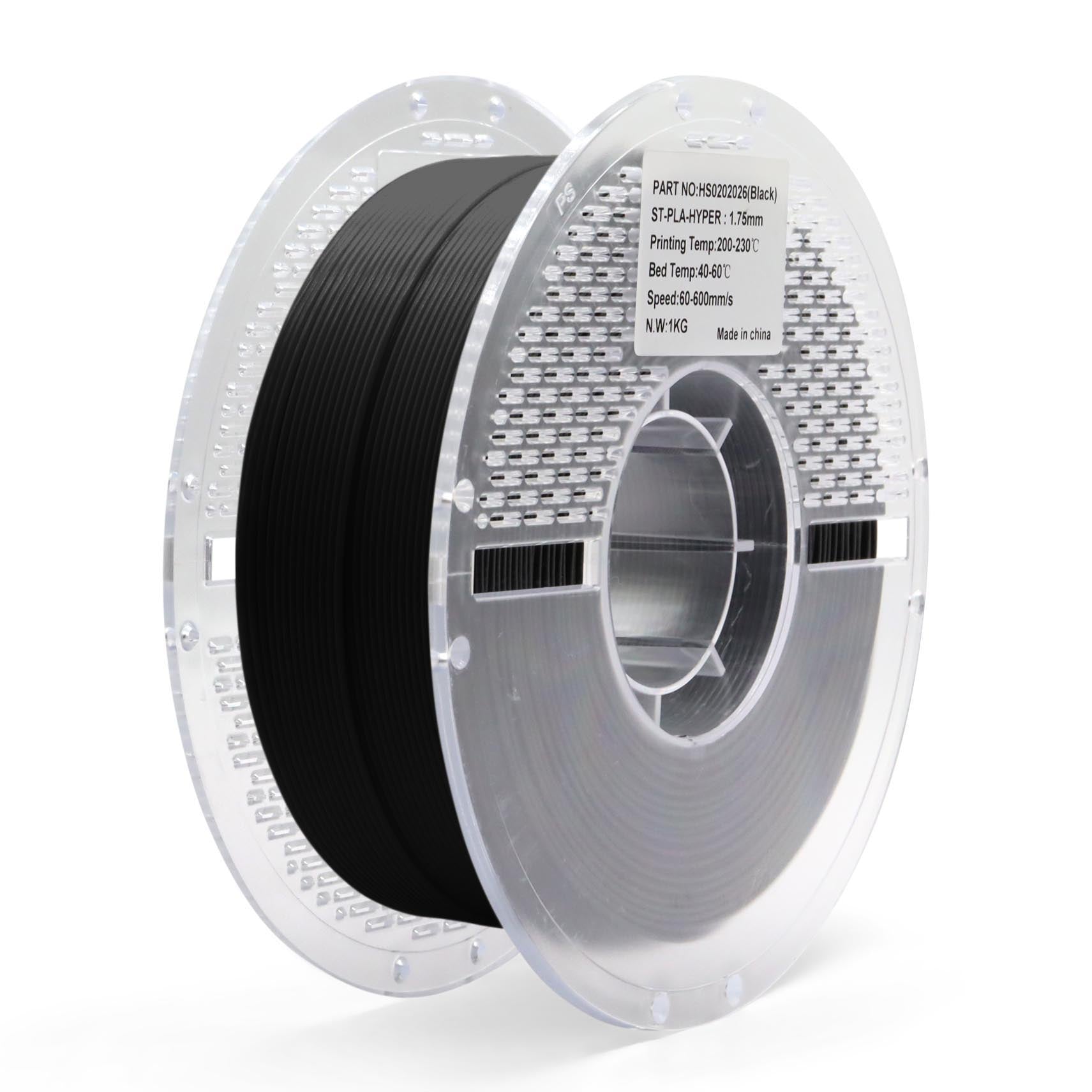 Black PLA Hyper filament spool for 3D printing — high-speed, durable, and easy-to-print material with excellent surface finish.