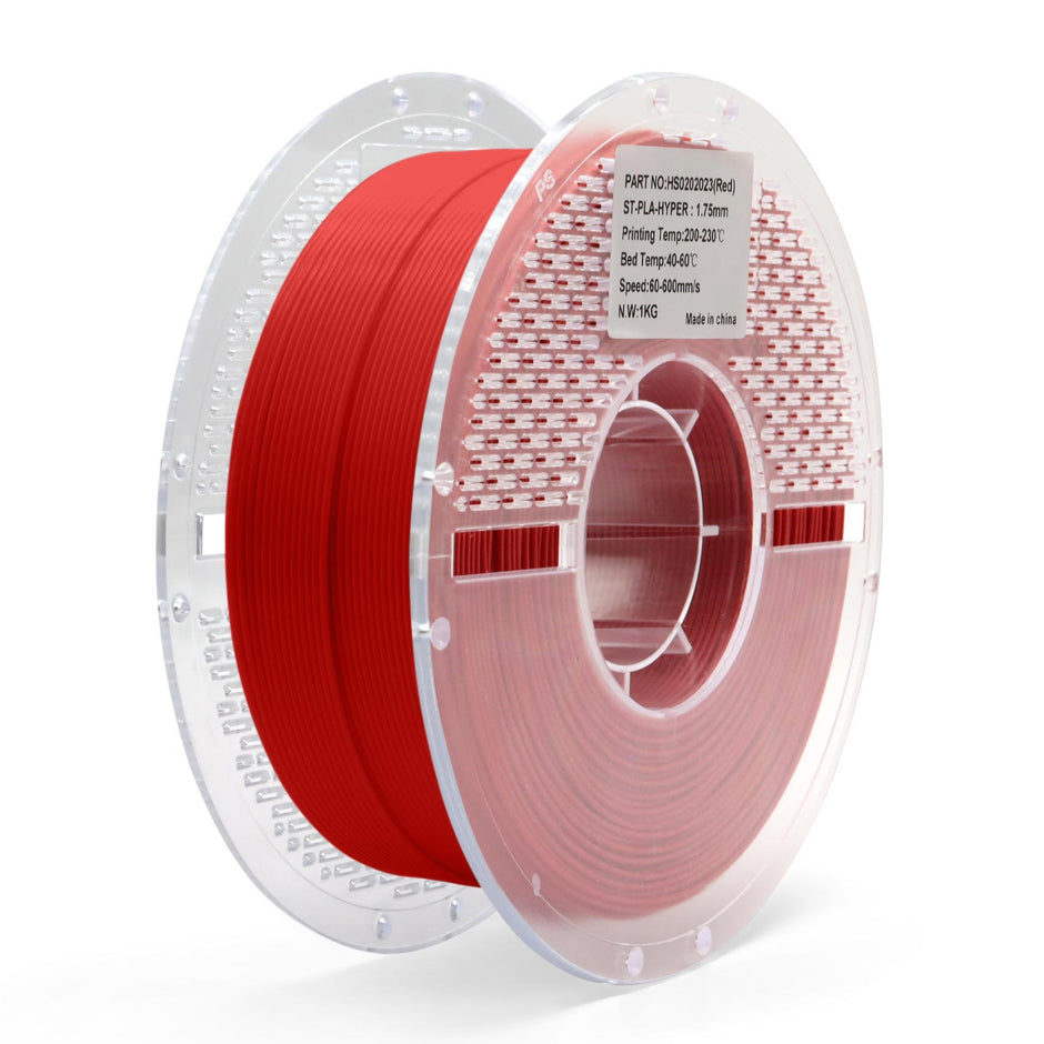 Red PLA Hyper filament spool for 3D printing — high-speed, durable, and easy-to-print material with strong adhesion and smooth surface finish.