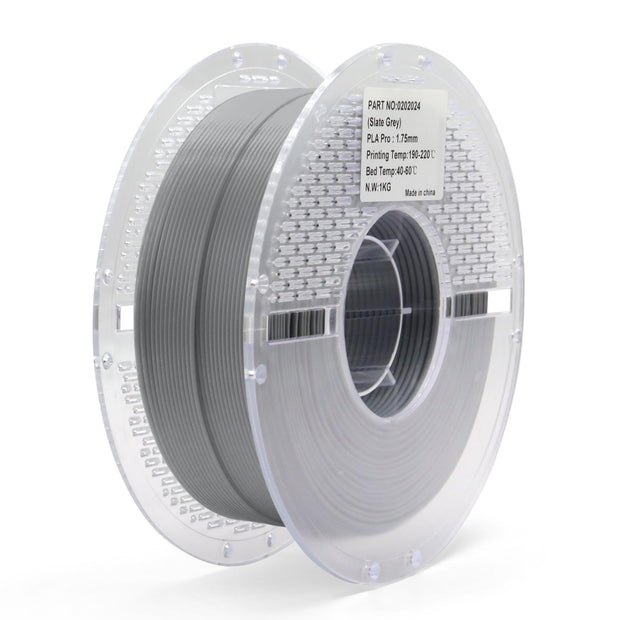 Slate grey PLA Pro filament spool for 3D printing — high-strength, smooth surface, and improved heat resistance for reliable prints.